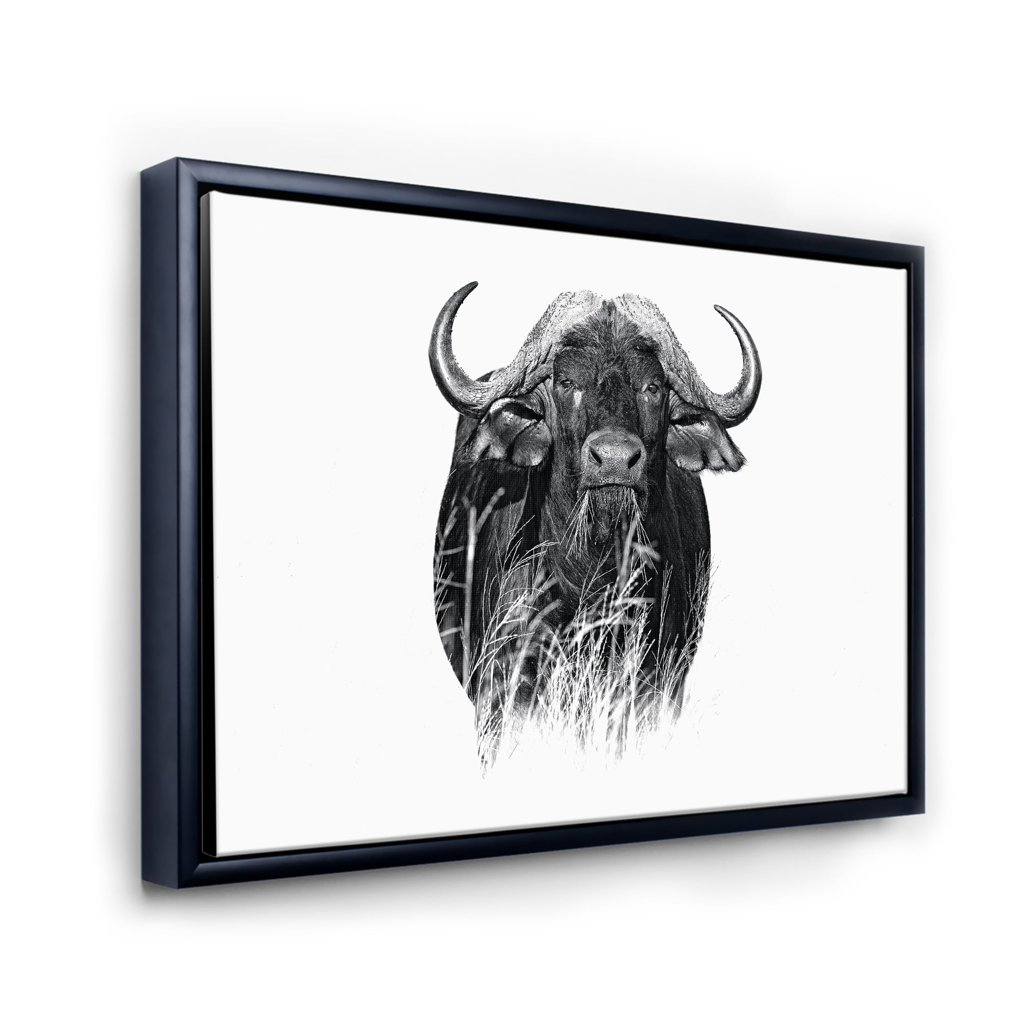 Black and White Portrait Of Buffalo IV 40 in x 30 in Framed Photography Canvas Art Print, by Designart
