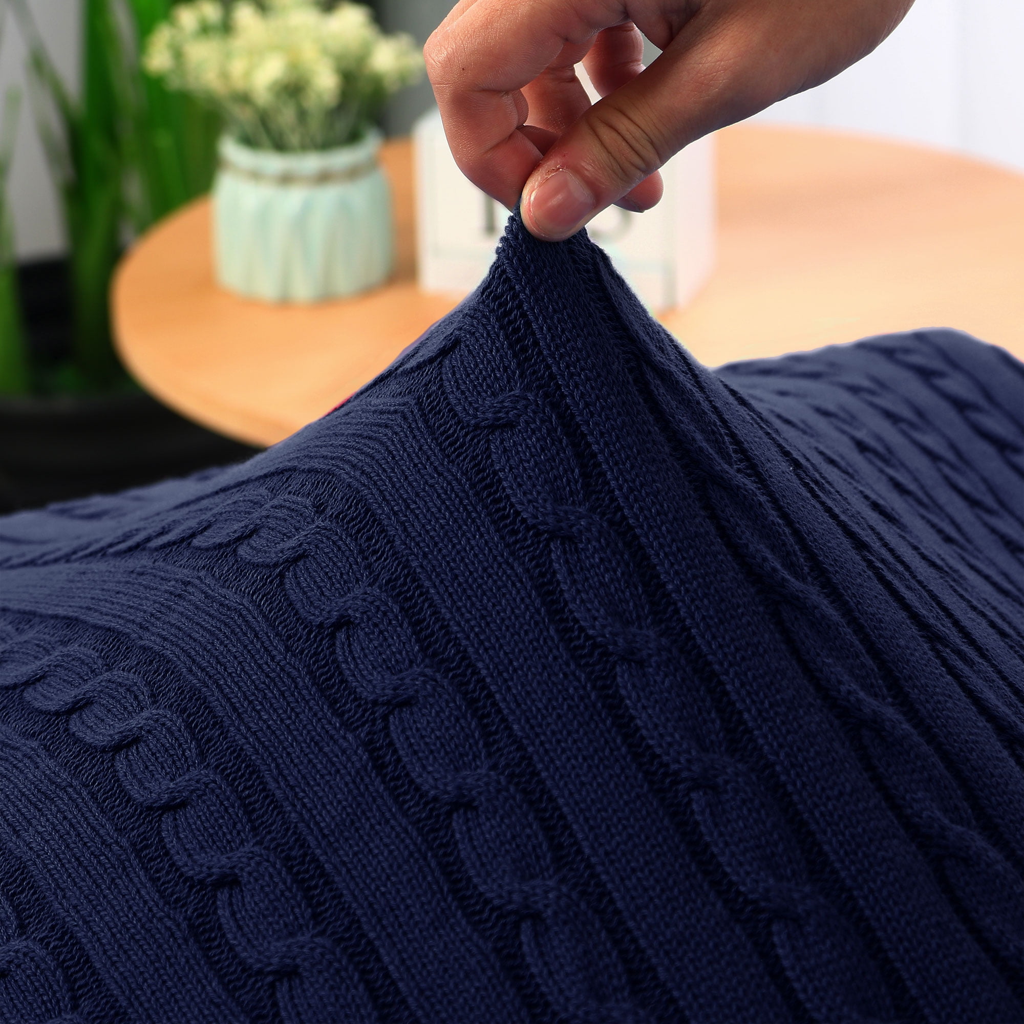 navy blue cable knit throw blanket