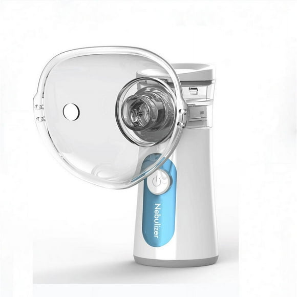 Nebulizador de aerosol portátil, miniinhalador de malla silenciosa para enfermedades respiratorias, para niños y adultos, funciona con batería o cable USB, color azul.