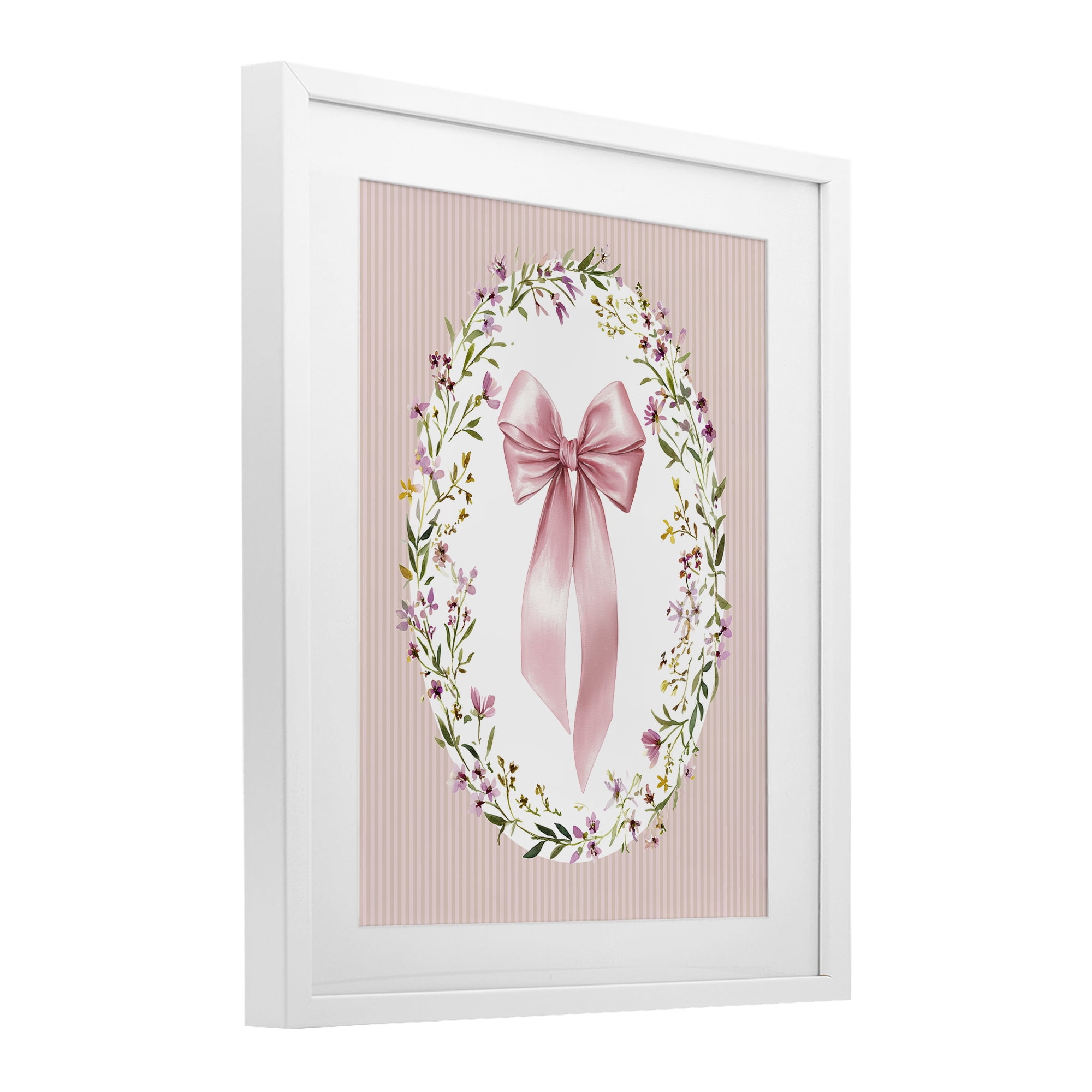 Stupell Industries Ribbon with Oval Florals White Framed Print Under Glass, design by Christine Simpson Art