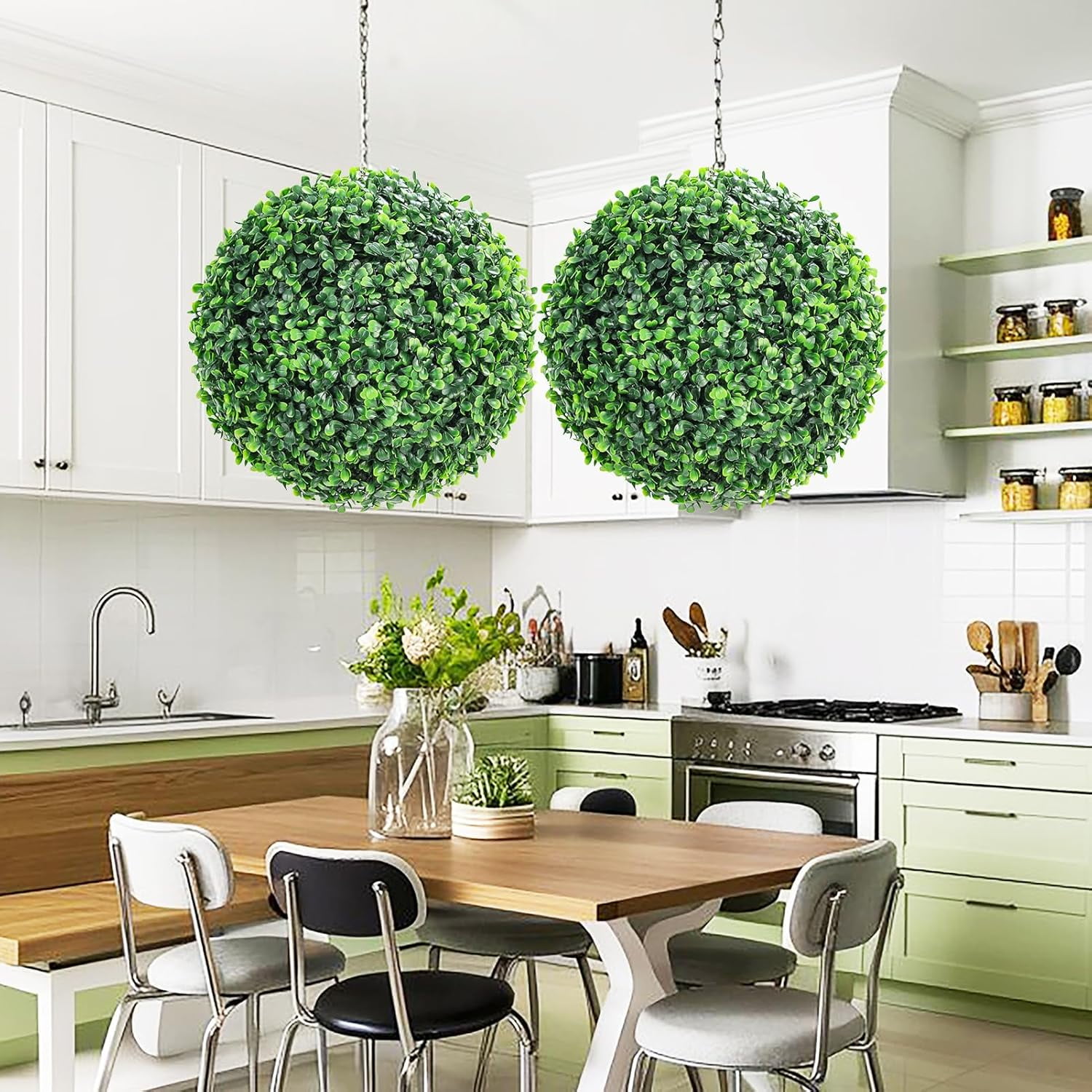 EastVita 2 Pcs 42CM Faux Boxwood Balls, Artificial Plant Topiary Balls Outdoor, Fake Green Plants Decorative Spheres for Front Porch Garden Backyard Blacony Wedding Home Decor