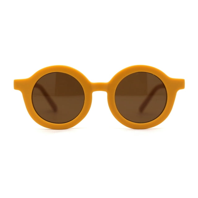 Lunettes de Soleil Rétro pour Enfants, Taille Enfant, Plastique Épais, Lentille Ronde Ronde, Jaune Brun