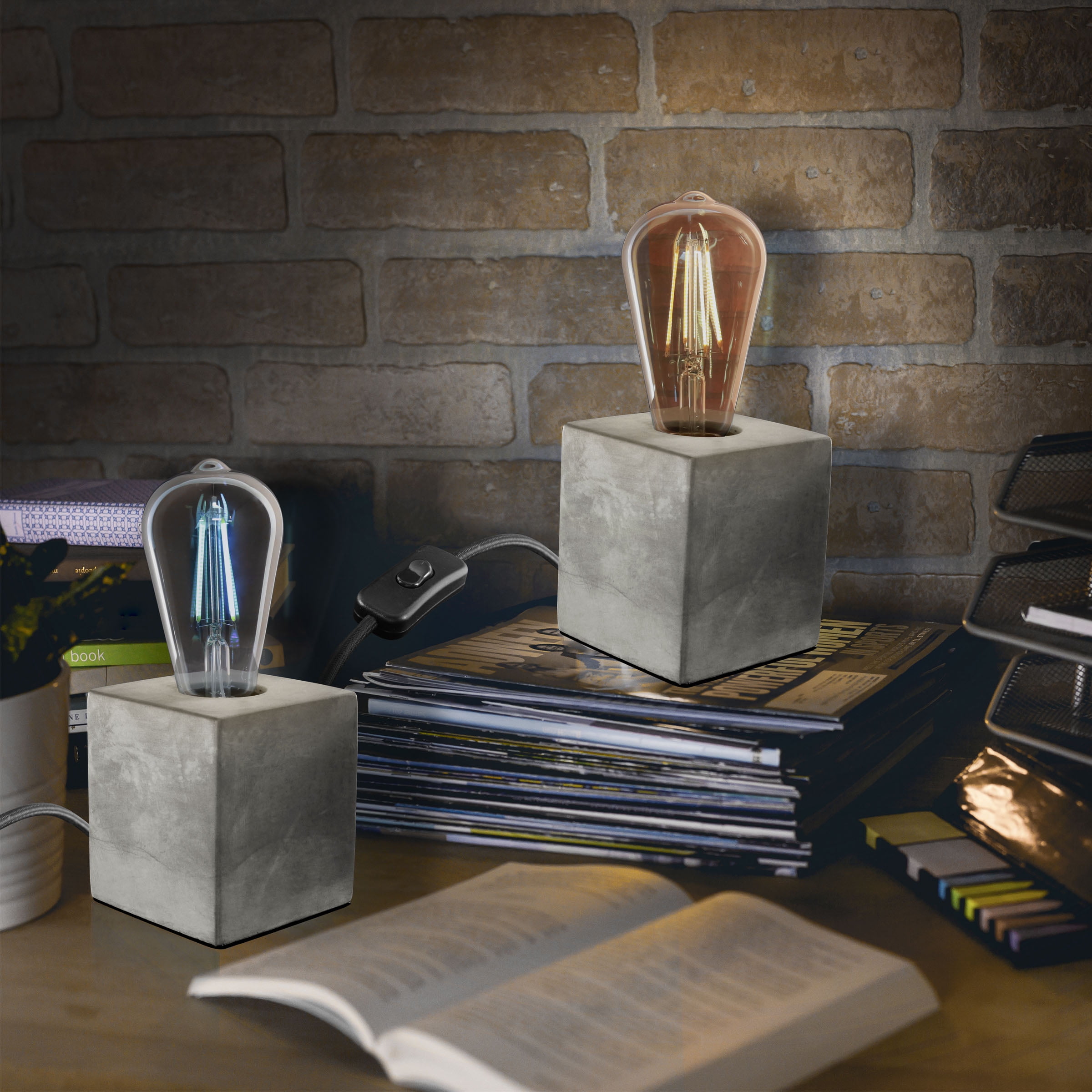 Feit Electric 3.5" inch Industrial Cube Cement Matte Gray Table Lamp Base - No Bulb Included