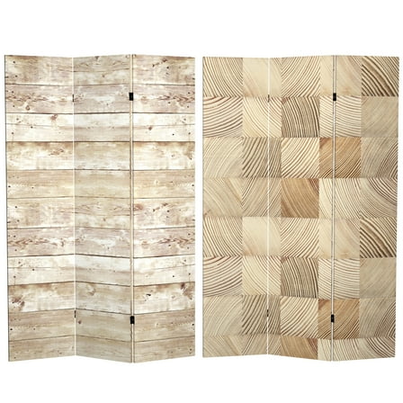 Oriental Furniture 6 ft. Tall Pale Wood Pattern Canvas Room Divider - 3 Panel