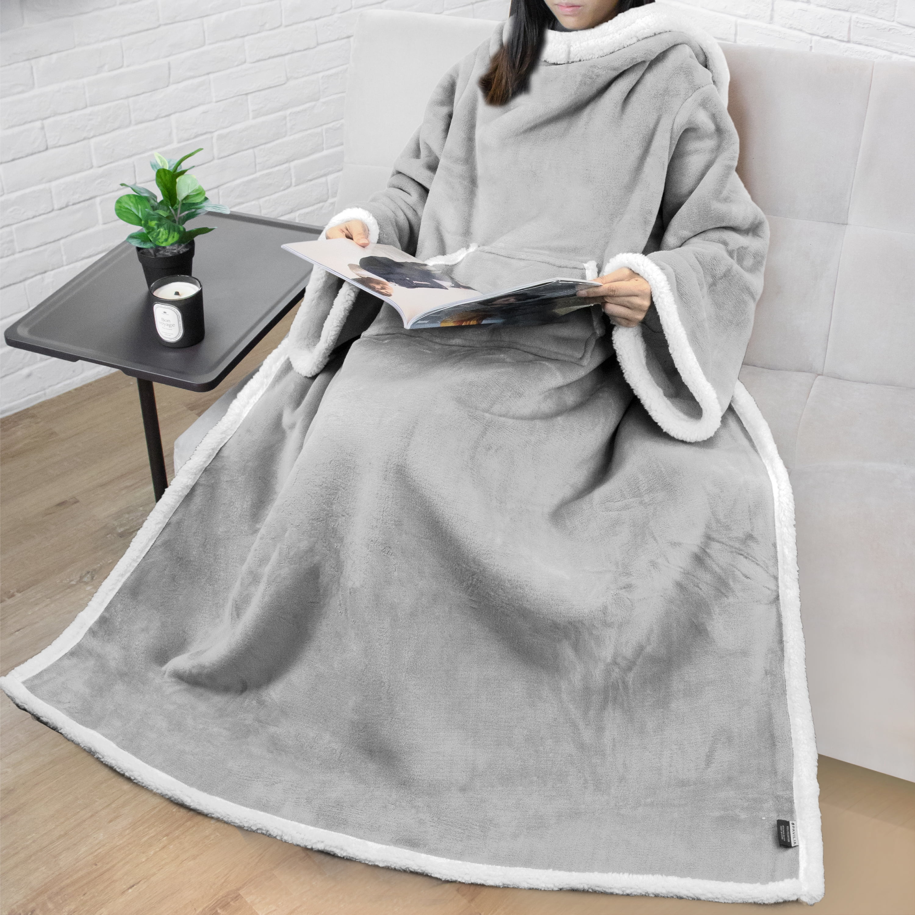 Premium Thick Sherpa Fleece Blanket with Sleeves for Adult Women, Men