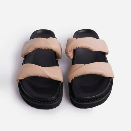 

BRISEZZS Womens Slide Sandals- Casual Open Toe New Style Plus Summer Flat Slide Sandals #369 Khaki-37