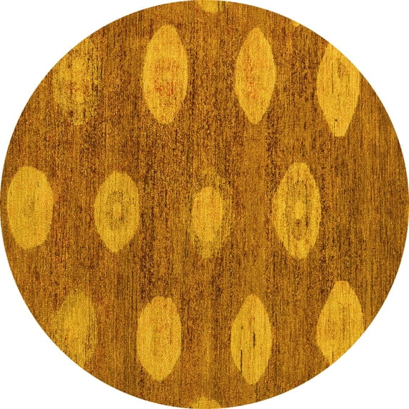 Ahgly Company Machine Washable Indoor Round Abstract Yellow Modern Area Rugs, 4' Round