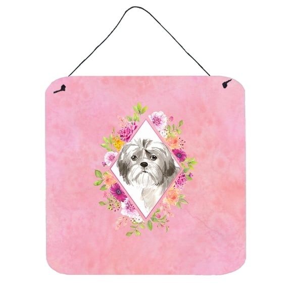 Shih Tzu Puppy Pink Flowers Wall or Door Hanging Prints