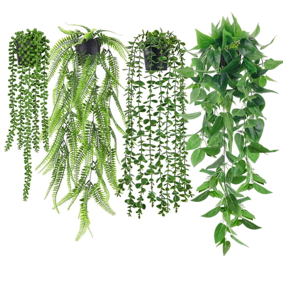 Der Rose 4 Pcs Fausses Plantes Suspendues Lierre Artificiel Vignes Fausses Plantes Suspendues pour Déco Bohème Maison Salle de Bain Chambre Salon Étagère Murale Bureau Intérieur Extérieur