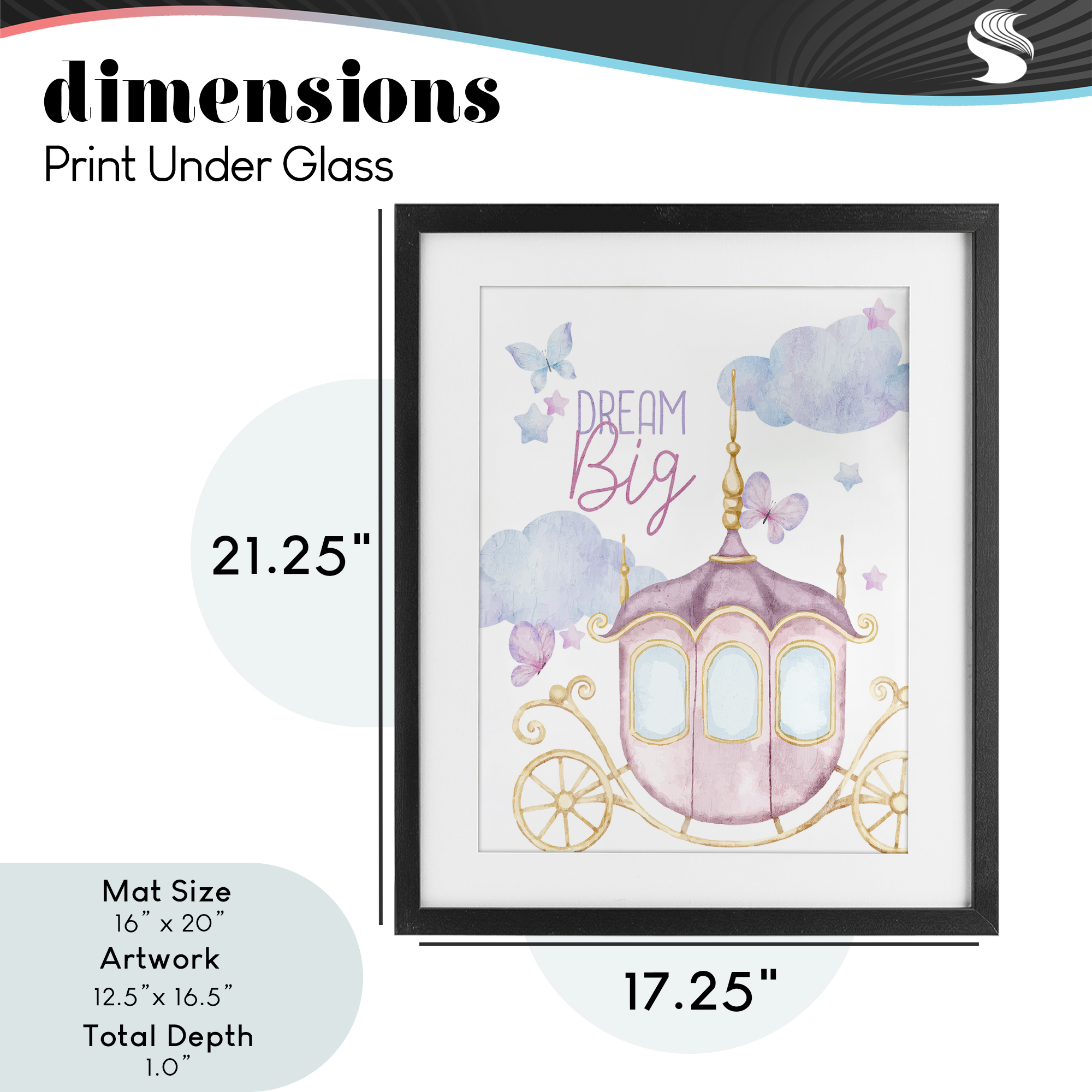 Dream Big Fantasy Carriage Black Framed Print Under Glass, design by Kim Allen