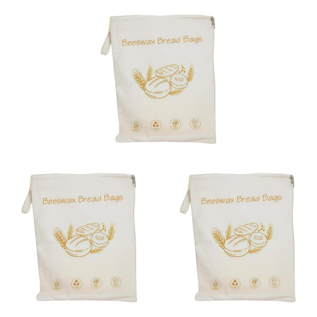 Jierger 3 Pcs Sacs à Pain en Coton et Cire d'Abeille, Grand Fermeture Éclair Réutilisable Grande Capacité Sac de Rangement pour Pain Portable, Rangement Alimentaire, Sacs de Rangement pour Pain Réutilisables, Accessoires de Rangement Alimentaire