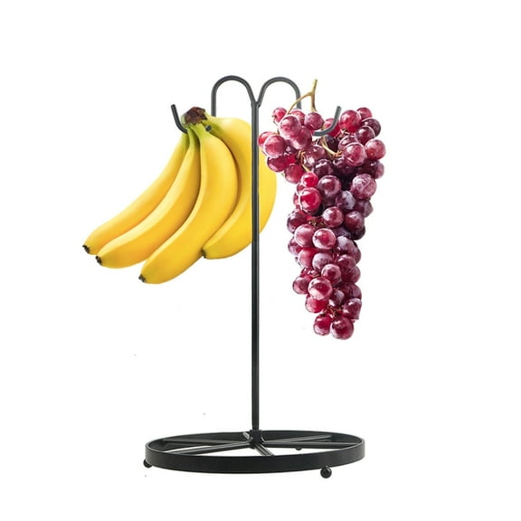 YY YEARCHY Black Double Hooks Standing Fruit Holder for Kitchen, Sturdy and Balanced Fruit Shelves with Storage on Both Sides