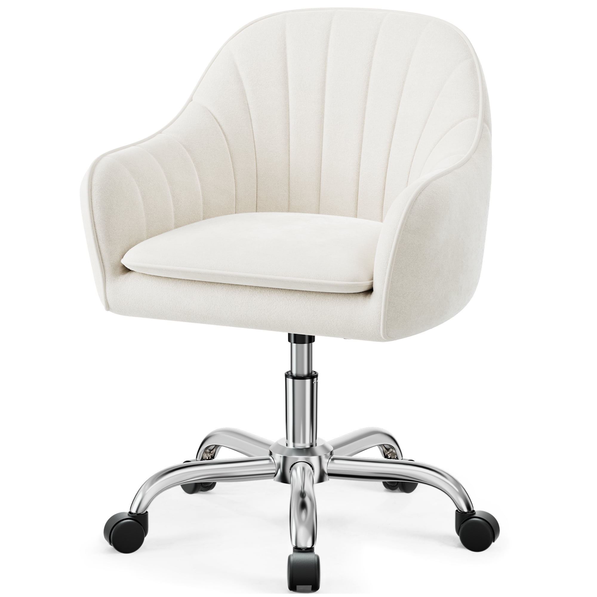 COOLHUT Office Desk Chair with Padded, Velvet Vanity Chair with Back and Wheels, Home Office Chiar with Sliver Legs, Height Adjustable, Rolling Chair for Vanity Room, Makeup Room, Bedroom, Beige