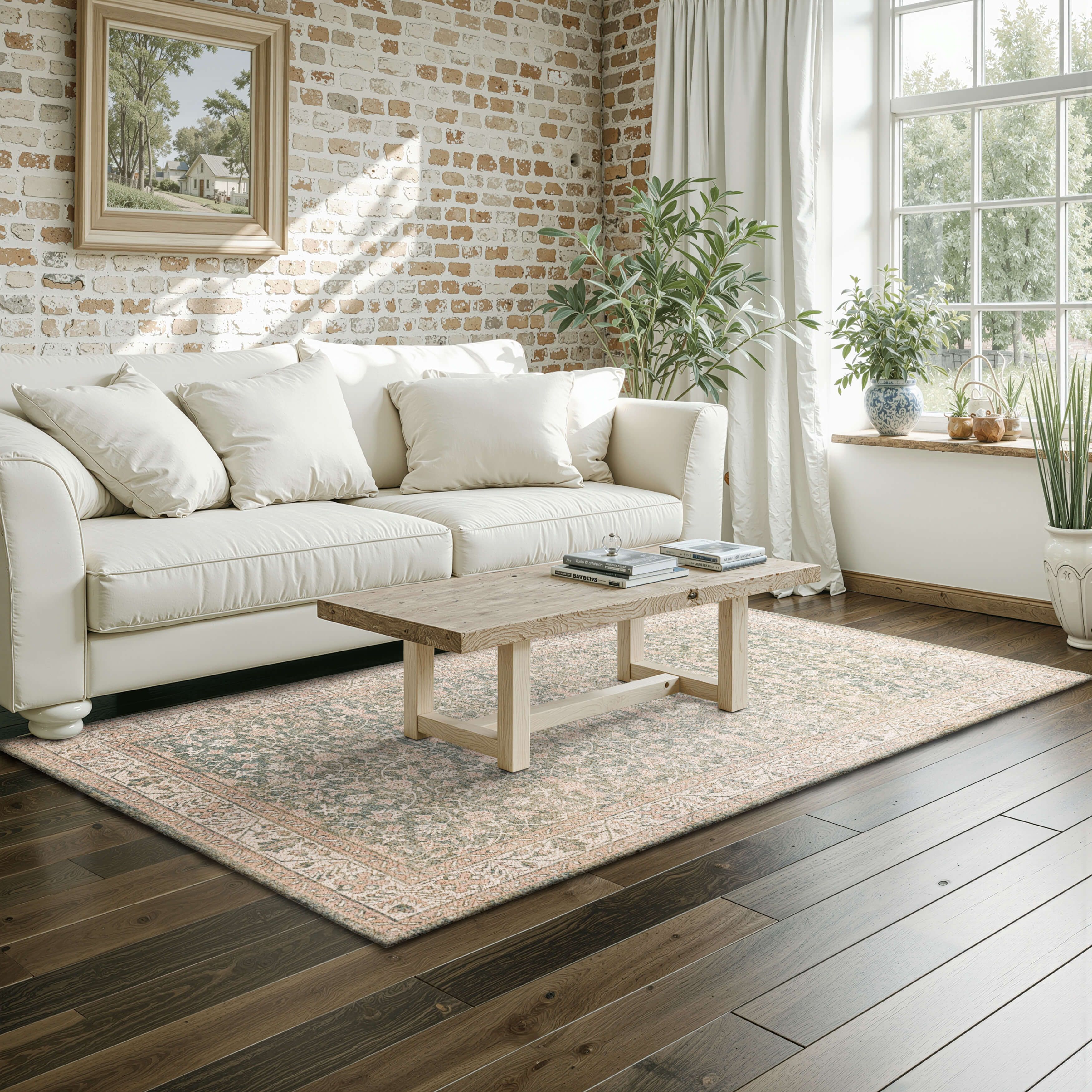 Mainstays Zula Jardin Low Pile Stain- and Fade-Resistant Polyester Indoor Area Rug, Green, 5 ft x 7 ft