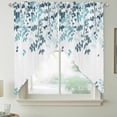 thumbnail image 2 of Teal Blue Leaves Swag Curtains for Kitchen/Bedroom/Living Room, Summer Botanical Scalloped Curtains 63 Inch Long, Rod Pocket Window Swag Topper Curtains Valances 2 Panels Set 36"x63", 2 of 8