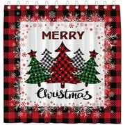 Newhomestyle Red Buffalo Check Plaid Merry Christmas Trees Shower Curtain for Bathroom Set Winter Xmas Farmhouse Home Bath Bathtub Decoration Durable Fabric Machine Washable 72 x 72 inches