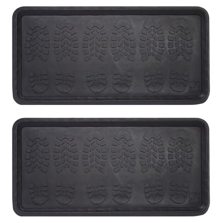 Envelor Rubber Boot Tray for Entryway Indoor Shoe Trays for Mudroom Wet Shoe Mat Tray Multiuse Rubber Water Tray Mud Mat Winter Boot Mat Large Utility Tray, Footsteps, 32 x 16 Inch, 2 Pack