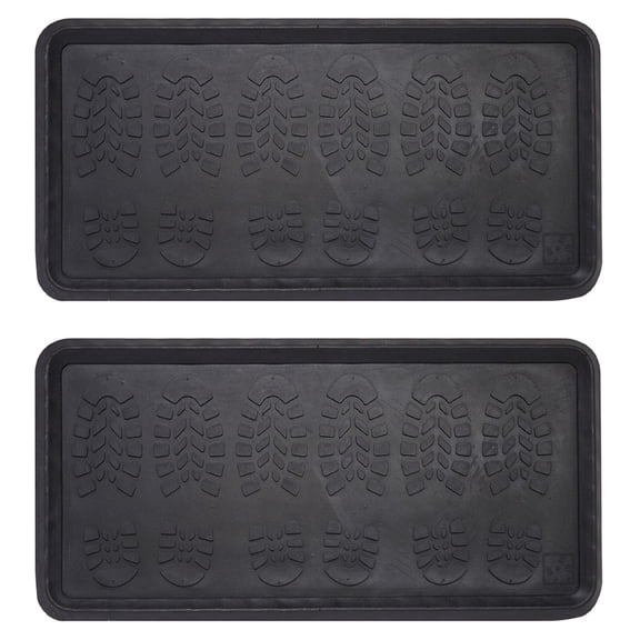 Envelor Rubber Boot Tray for Entryway Indoor Shoe Trays for Mudroom Wet Shoe Mat Tray Multiuse Rubber Water Tray Mud Mat Winter Boot Mat Large Utility Tray, Footsteps, 32 x 16 Inch, 2 Pack