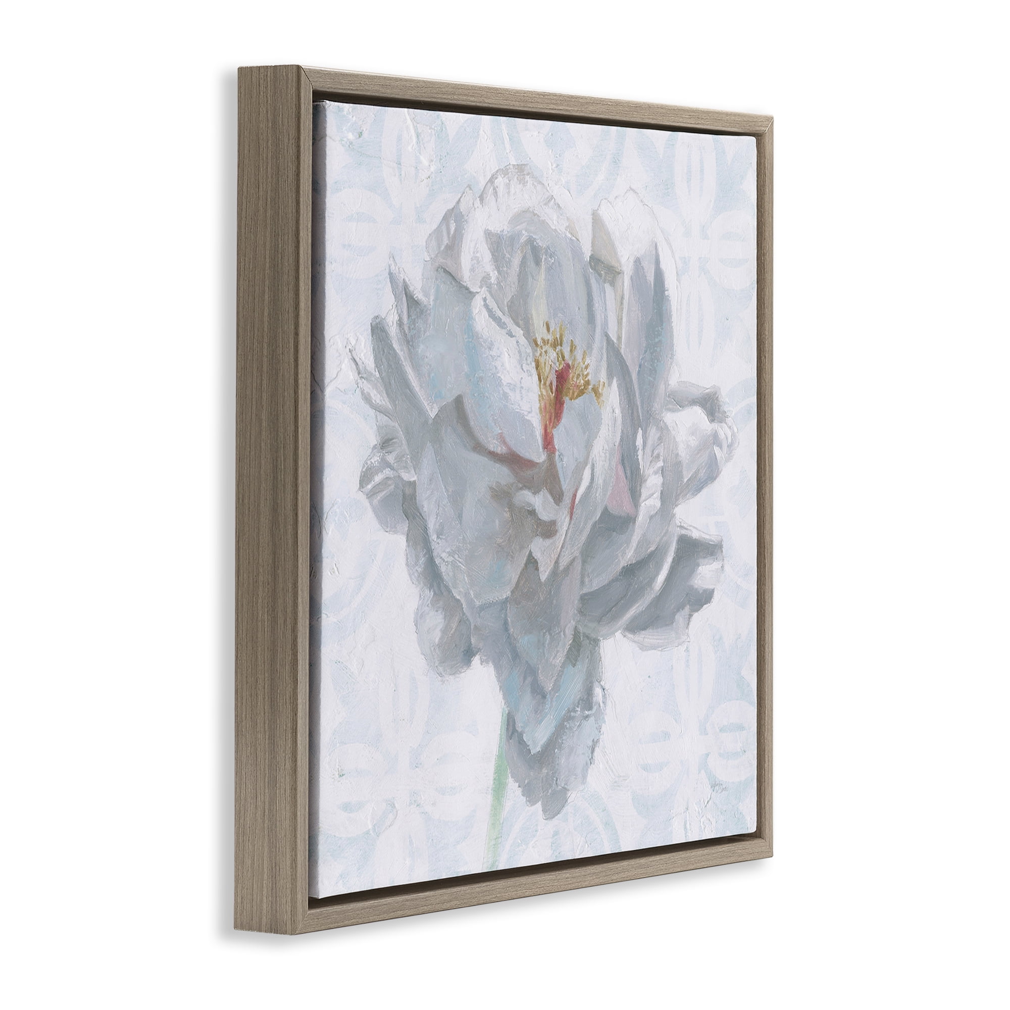 Stupell Industries White Sublime Peony Botanical & Floral Painting Brown Floater Framed Art Print Wall Art, 18 x 18