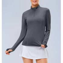 Fanxing Womens Long Sleeve Workout Tops Quick Dry Quarter Zip Pullover Crop Yoga Athletic Slim Fit Shirts Gray S