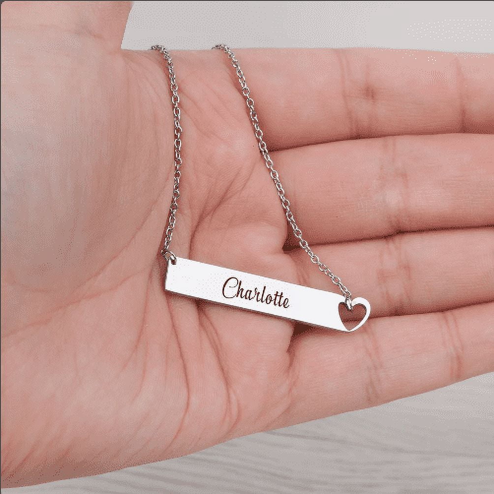 Gifts For Best Friend - Name Necklace Engraved - Bar Necklace with Heart - Stainless Steel Name Necklace - Gift for BFF