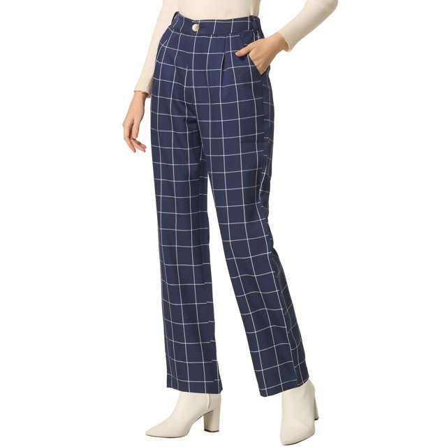 Pantalones a cuadros casuales Allegra K Azul Oscuro S
