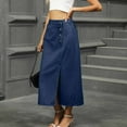 thumbnail image 4 of Denim Skirt for Women Stretch Cotton Mid Length Wash Fitted Jean Skirts Casual Work Office Long Front Slit Skirts Bodycon Washed Stretchy Hip Denim Skirts, 4 of 6
