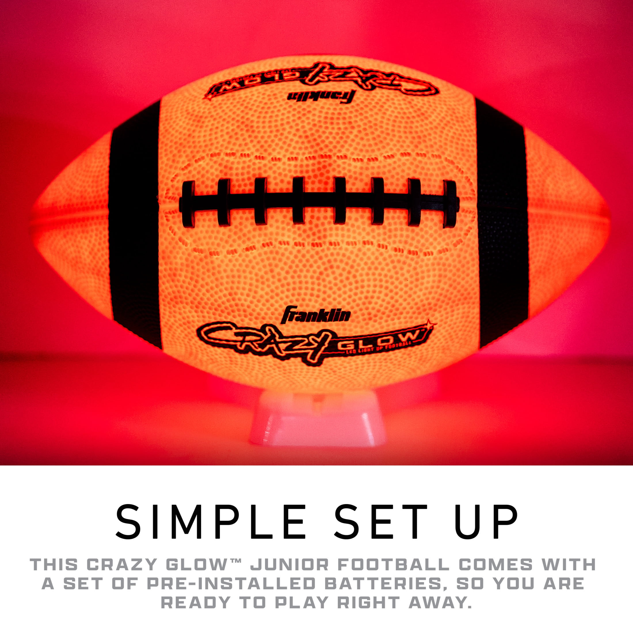 Franklin Sports Glow in the Dark Football - Crazy Glow Light Up Indoor + Outdoor Football - Junior Size Youth Ball - Air Pump Included - Perfect Gift for Kids + Adults