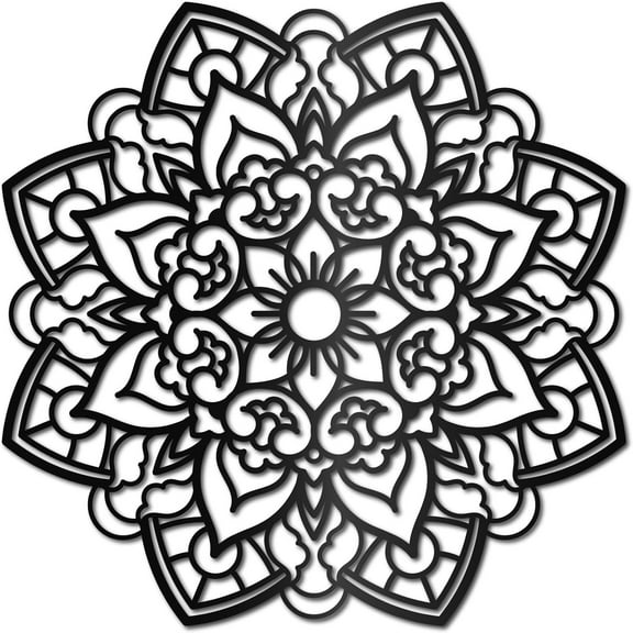 HELLOYOUNG Mandala Wall Decoration Metal, Black Flower Ornament Wall Art Decor Silhouette Flower Laser Cut Hanging Sign  Wall Decoration Minimalist, for Garden Indoor Office