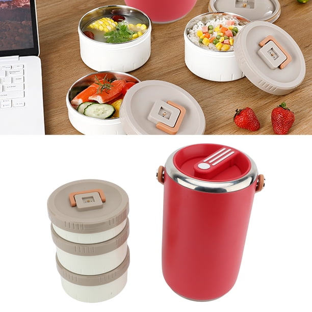 Tarro de Alimentos con Aislamiento al Vacío de Múltiples Capas de 2,6 L, Material de Acero inoxidable, desierra a Prueba de Fugas, Lonchera aislada apilable de 3 Niveles Con ASA