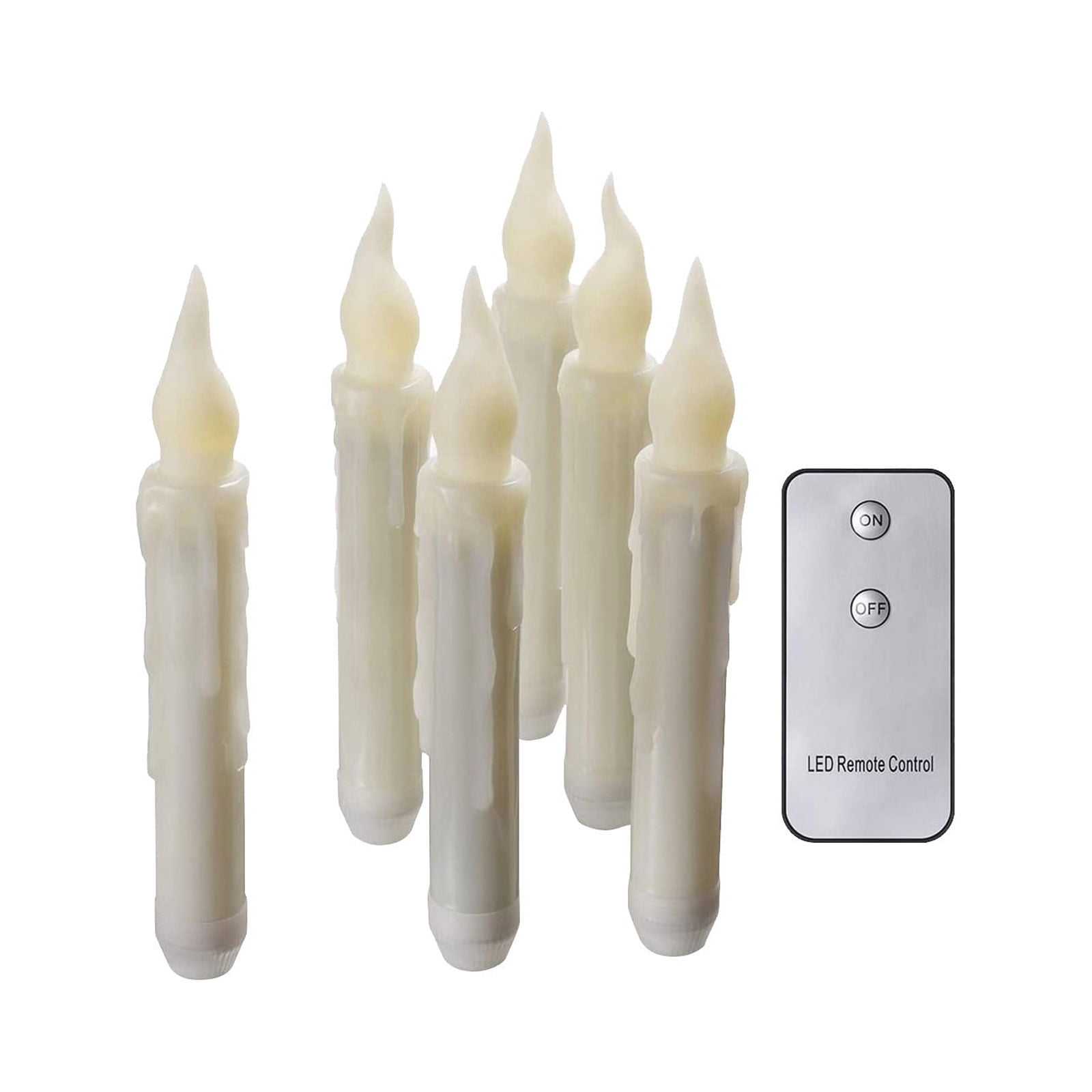 Real Wax Short Flameless Taper Candles with 12 self-adhesive hooks,LED Taper Candles Flickering Flameless Candlesticks Country Primitive Christmas Halloween Decorations,Set of 12 PCS