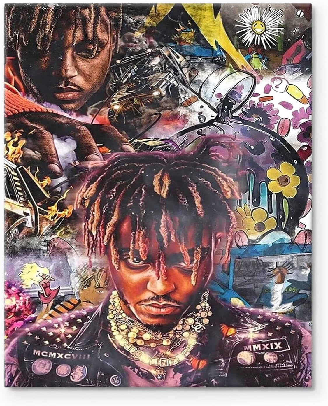 P&L Art Juice Wrld Canvas Wall Art, Rapper Singer Album Cover and Poster Framed Print Art, Retro graffiti Aesthetic Canvas Wall Art for Bedroom or Living Room Wall Decor Gift 16x20inch