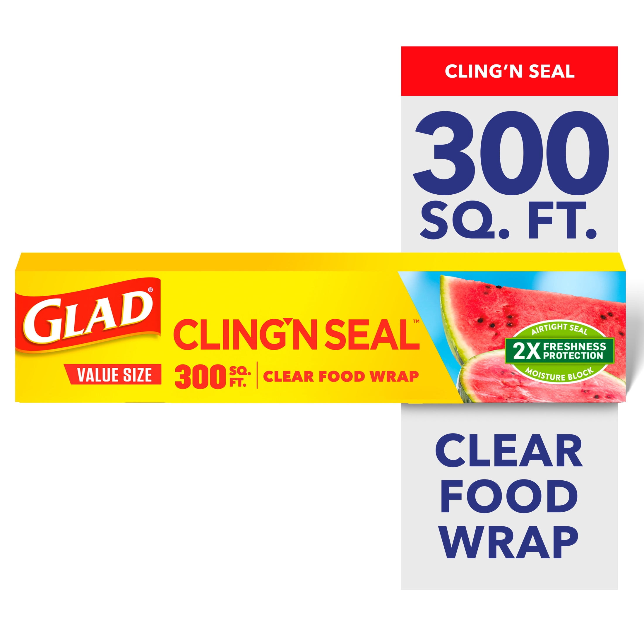 (2 pack) Glad Cling N Seal Plastic Food Wrap, 300 Square Foot Roll