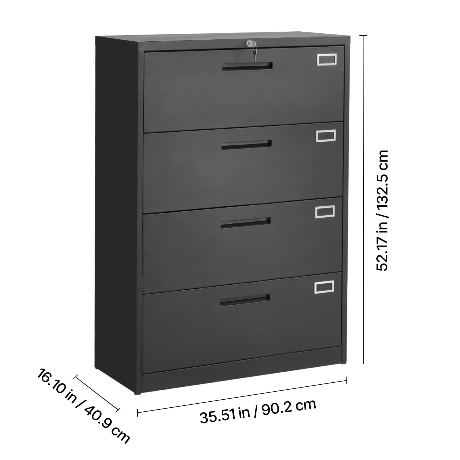 KFFKFF 4-Drawer Metal File Cabinet with Lock, Vertical Filing Storage Unit for Home and Office, Adjustable Hanging Rods for Letter, A4, and Legal Files, Easy to Assemble, Black
