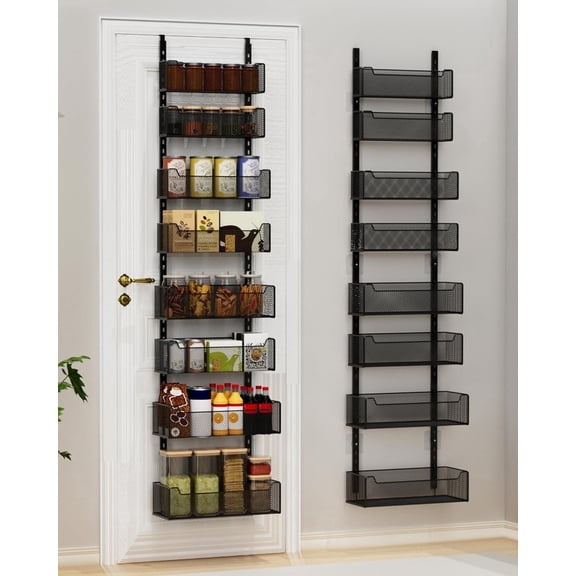 VyGrow Over the Door Organizer, 8-Tier Pantry Organizer with Fully Enclosed Mesh Baskets, Heavy-Duty Metal Hanging Rack for Home, Wall Mount Rack, Black