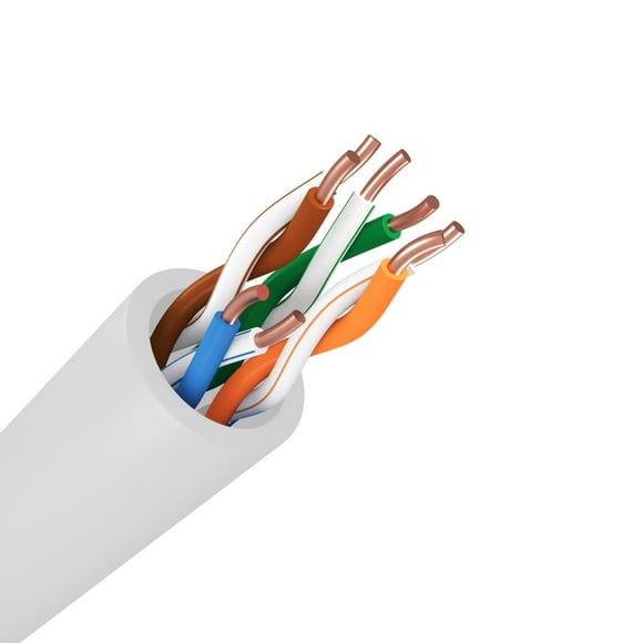 Premium cat 5(e) Ethernet Bulk Raw cable 350MHz 24AWg 4pr UTP Solid Bare copper Riser (cMR) Rated 1000ft with Wall clips and zipties Indoor Outdoor Heat Resistant White 1-1000 ft Available