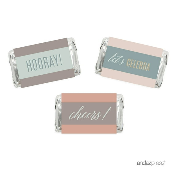 Signature Rustic Pastels Party, Miniatures Chocolates Labels, Cheers! Hooray! Let's Celebrate, 36-Pack