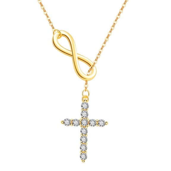 SFTING Twist Infinity Cross Necklace for Women Silver Plated Cross Pendant Necklace Faith Cross Gift Yellow