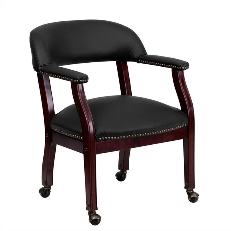 Pemberly Row Leather Guest Chair with Casters in Black - Walmart.com - Walmart.com