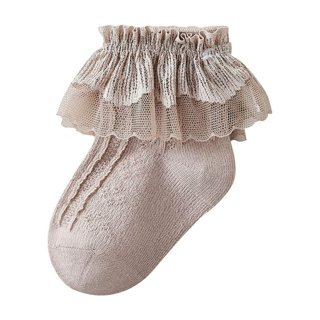 FAIWAD Toddler Girls Princess Cotton Frilly Socks Lace Ruffle Solid Color Thin Mesh Socks for Dress