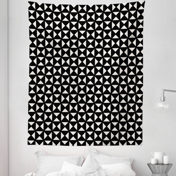Abstract Tapestry, Triangles Arranged in a Table Square Basic and Repetitive, Fabric Wall Hanging Decor for Bedroom Living Room Dorm, 5 Sizes, Dark Grey and Eggshell, by Ambesonne