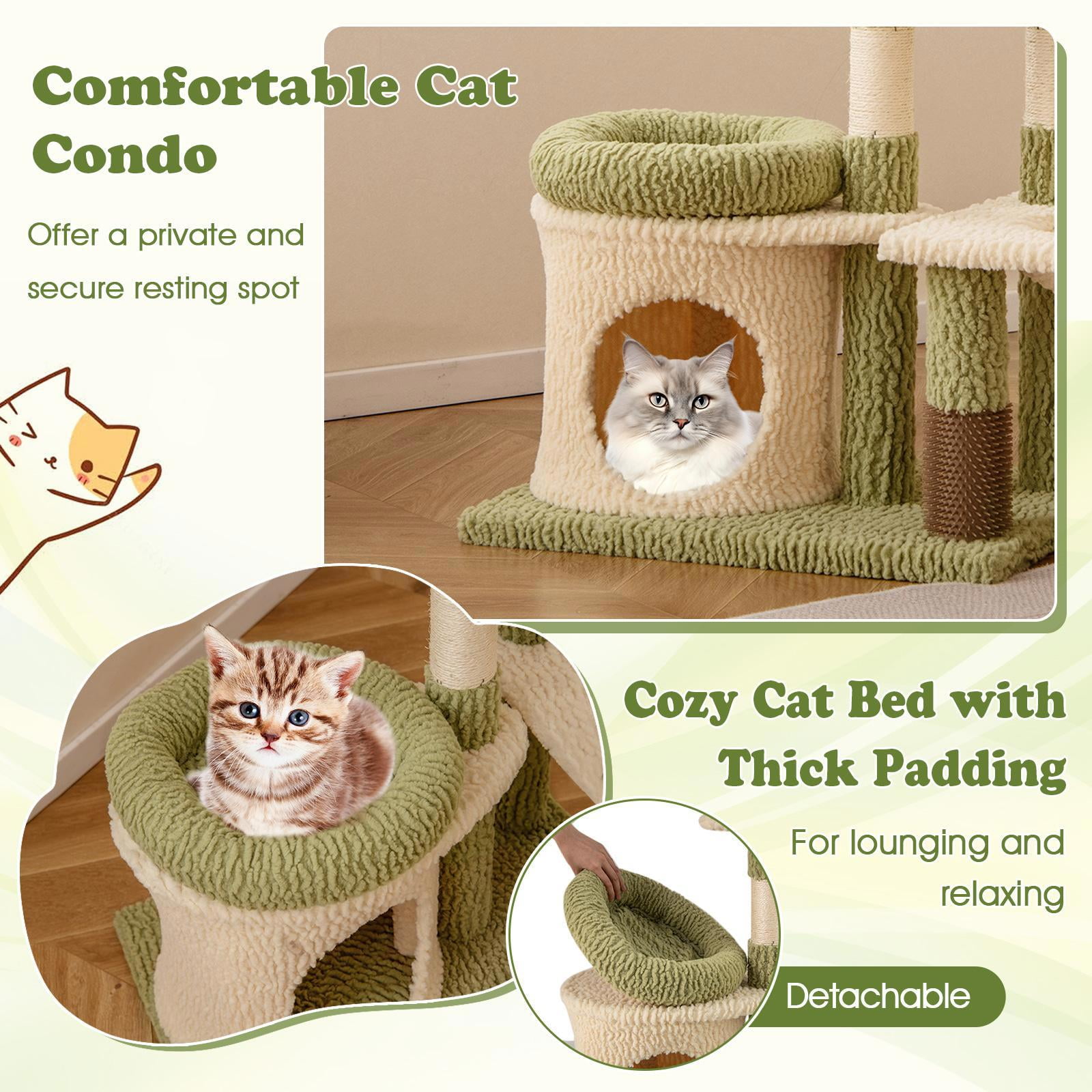 GVN Cat Tree Tower with Condo and Bed, 38 Inch Tall Multi-Level Aesthetic Cat Tree, Cat Scratchers for Indoor Cats, Green