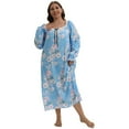 thumbnail image 2 of Women's Plus Size Nightgown Long Sleepwear Floral Printed Long Sleeve Lace Square Neck House Dress Sleepshirts, Light Blue XL, 2 of 6
