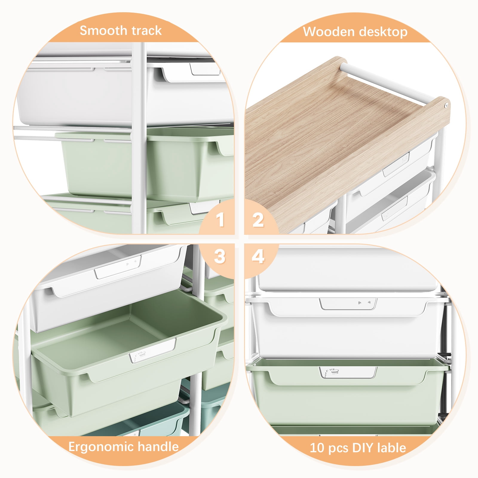 Rolling Storage Cart with 10 Drawers, KK KINGRACK Drawer Cart with Sturdy Frame for Craft Office School Storage, Green