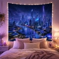 thumbnail image 2 of Futuristic Metropolis At With Night Cluster Glowing Skyscrapers, Mystical Fantasy for Space Lovers, Galaxy Room Decor, Housewarming Gift, Tapestry Wall Hanging for Bedroom and Dorm, 2 of 7