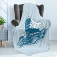 thumbnail image 4 of Graphic Beach Soft Flannel Fleece Throw Blanket, Vintage Engraved Hand Drawn Art Nautical Waves, Cozy Plush for Indoor and Outdoor Use, 50" x 60", Blue Dark Turquoise, by Ambesonne, 4 of 5