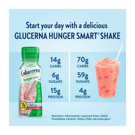 Glucerna Hunger Smart Diabetic Protein Shake, Classic Strawberry, 10-fl-oz Bottle, 12 Count
