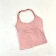 thumbnail image 2 of Womens Cotton Solid Color Halter Tank Tops Backless Double Lined Basic Shirts Trendy Going Out Tops Pink Free Size, 2 of 5