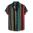 thumbnail image 1 of Camisas Negras Para Hombre Camisas con estampado de rayas de tendencia de verano para hombres Camisas de manga corta con un solo botón (Green, M), 1 of 7
