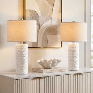 Oneach 24.5 in White Ceramic Table Lamps Set of 2